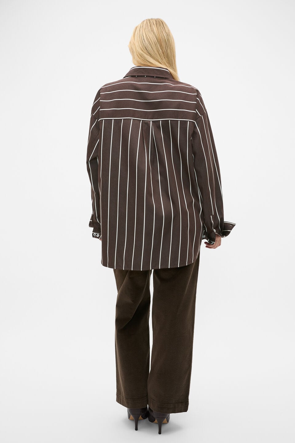 Stripe Cotton Oversized Shirt  Coffee Bean Stripe