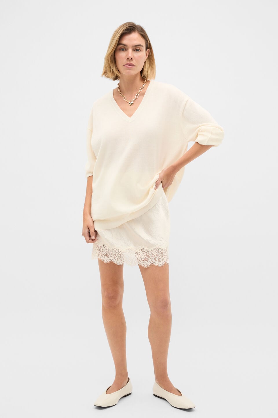 Lace Trim Mini Skirt  Coconut Cream