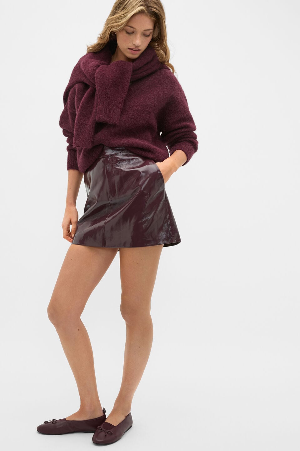 Patent Leather Mini Skirt  Plum Red