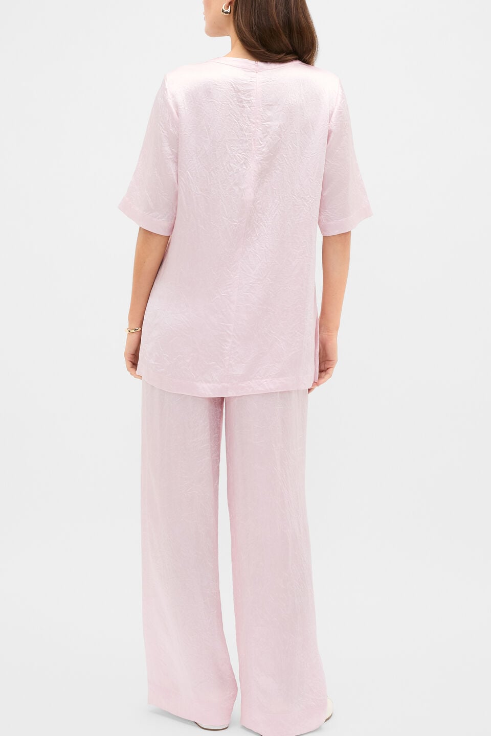 Crinkled Satin Longline Tee  Primrose