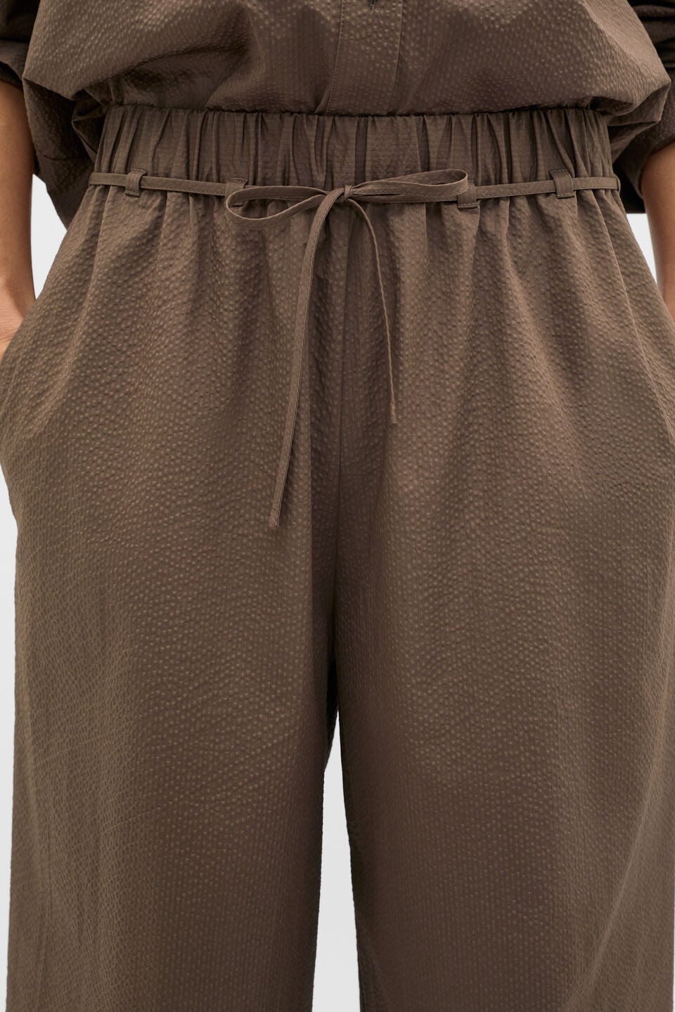 Textured Wide Leg Pant  Chestnut