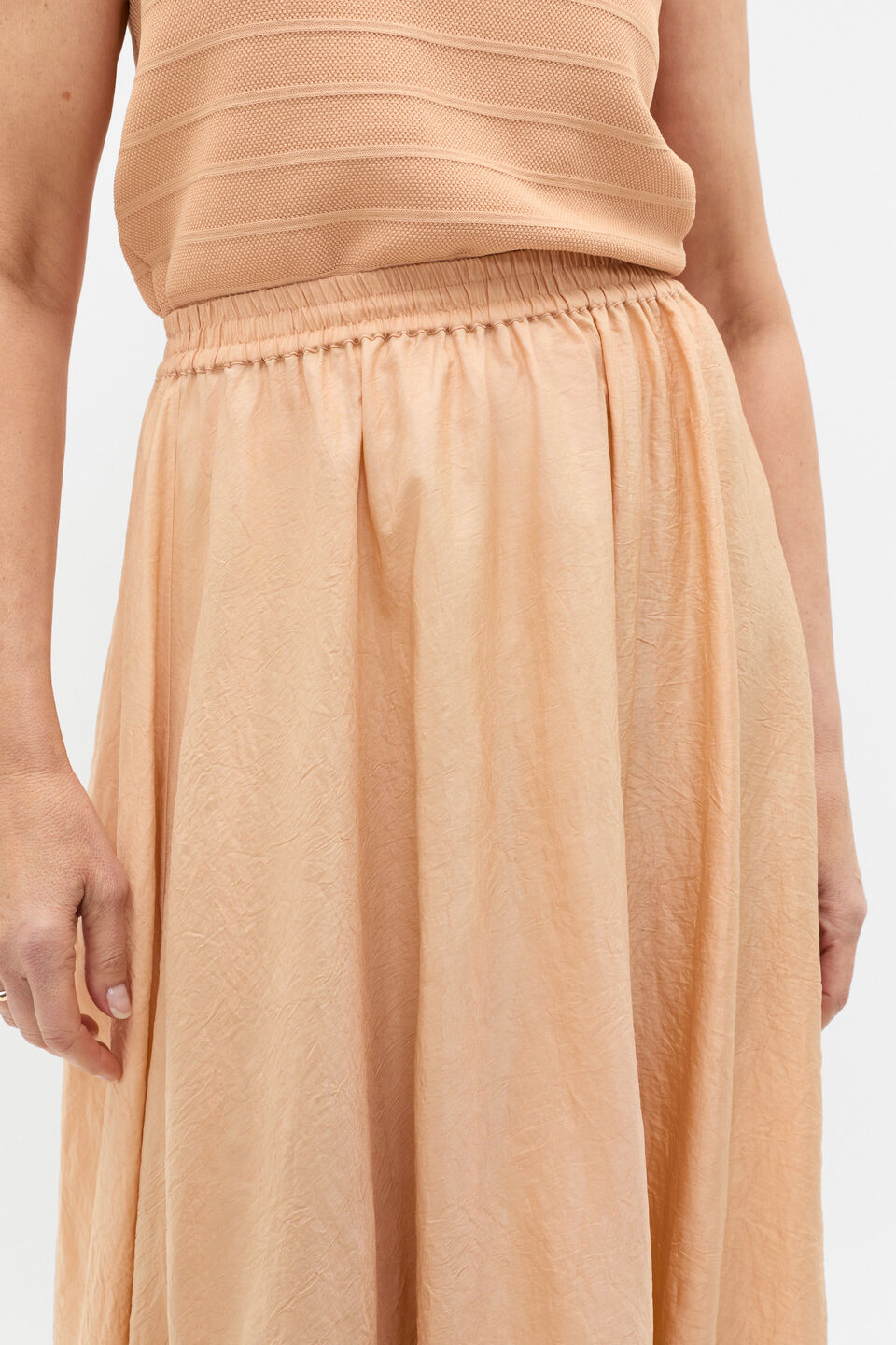 Textured Satin Elasticated Skirt  Apricot