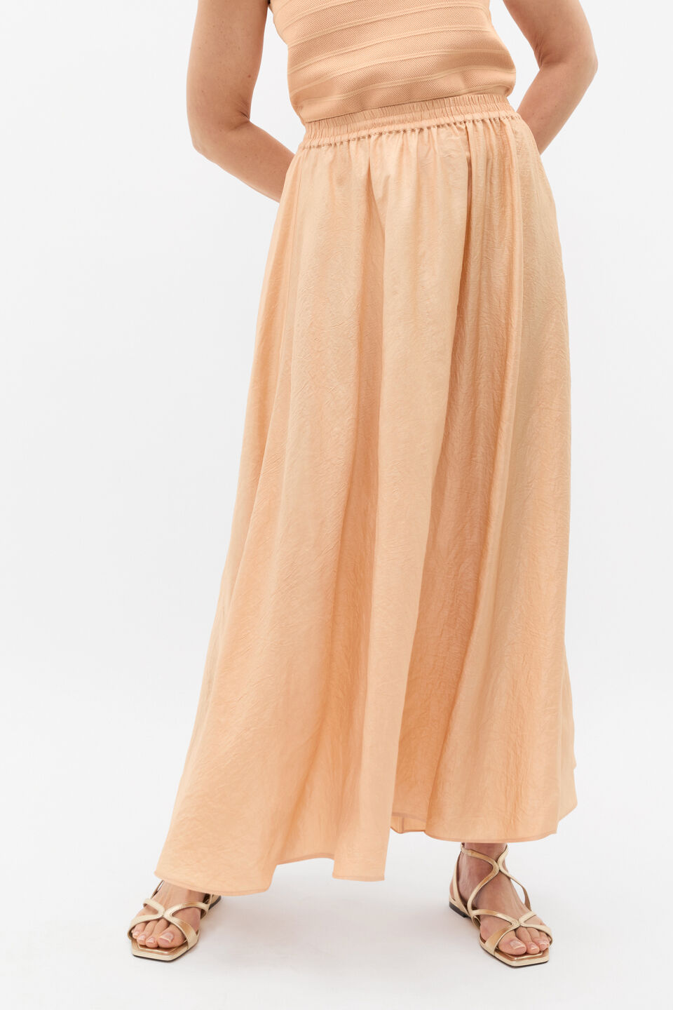 Textured Satin Elasticated Skirt  Apricot