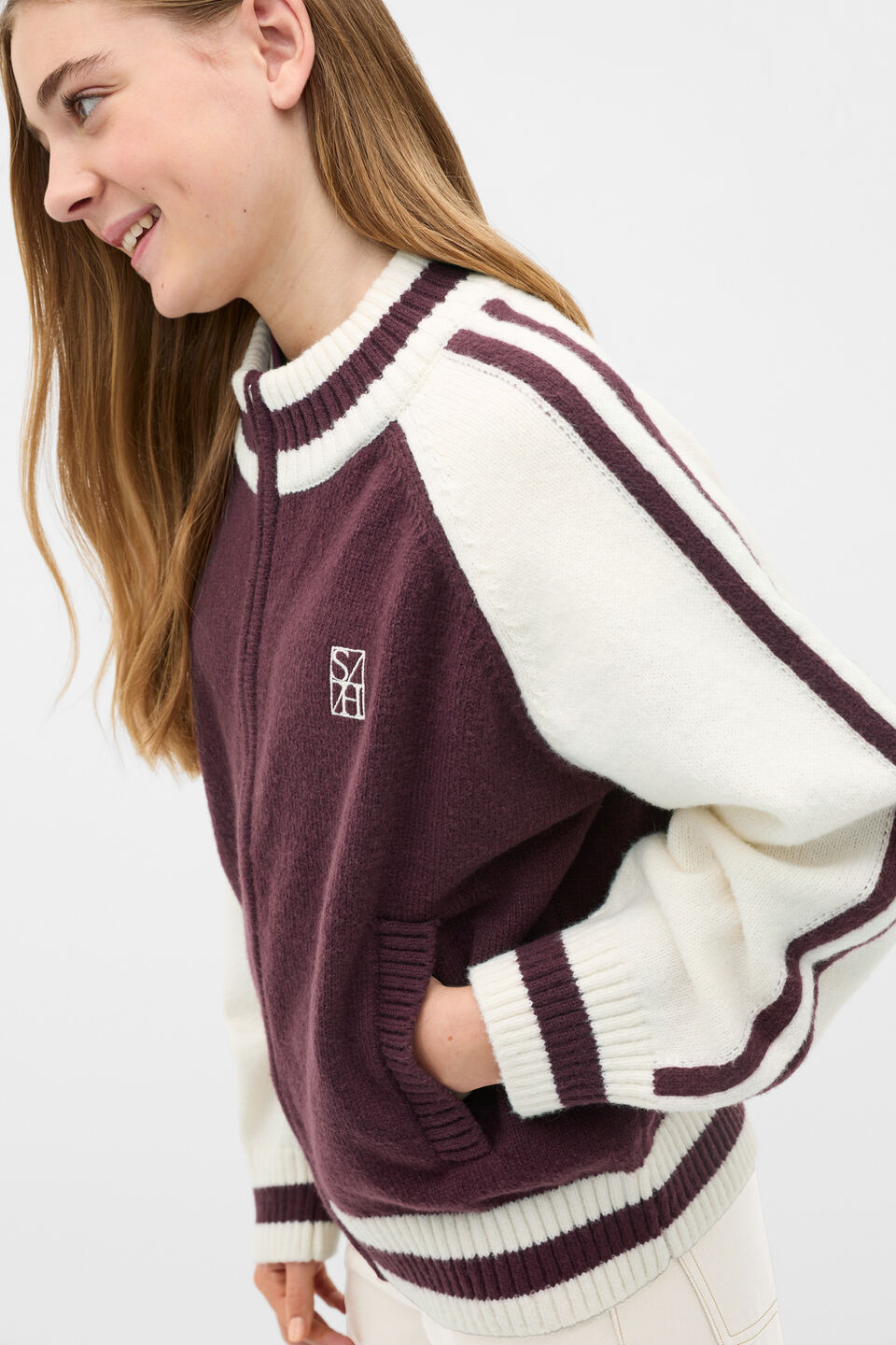 Zip Up Knit Bomber  Mulberry