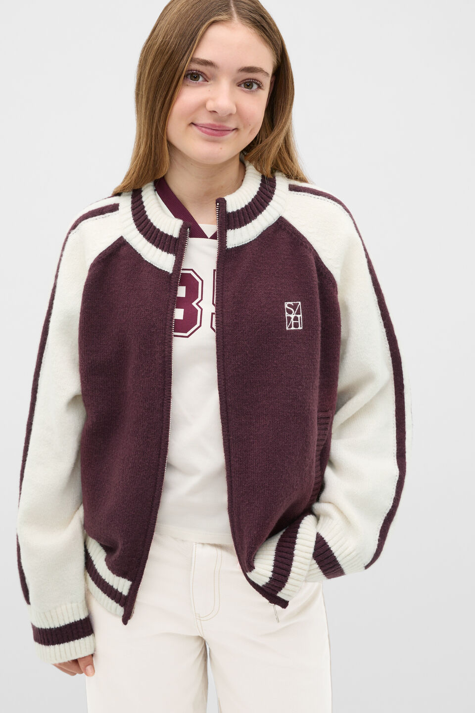 Zip Up Knit Bomber  Mulberry