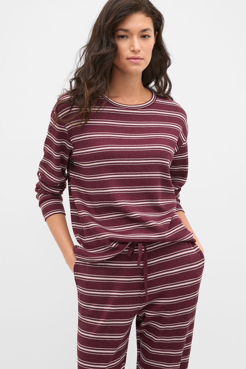 Waffle Top and Pant PJ Set  Plum Red Marle