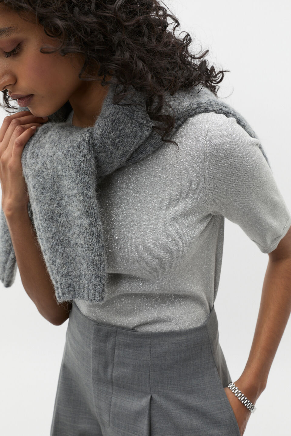 Lurex Knit Tee  Silver Lurex