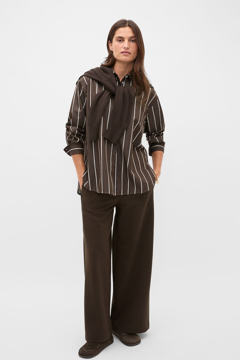 Stripe Cotton Oversized Shirt  Coffee Bean Stripe