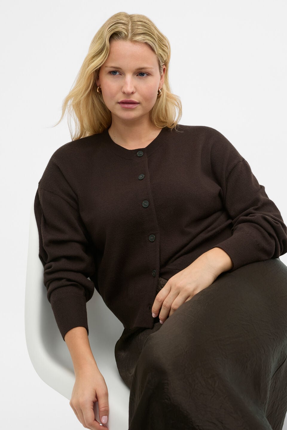Australian Merino Relaxed Cardigan  Coffee Bean