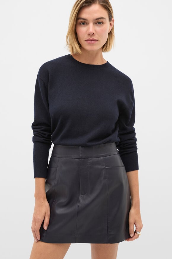 Leather Mini Seam Skirt  Twilight Blue  hi-res