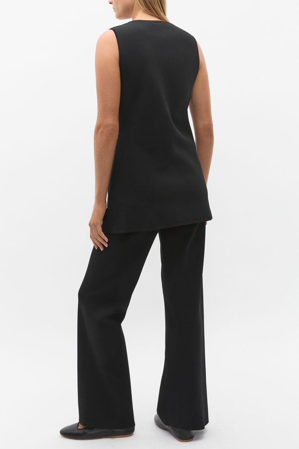 Longline Boat Neck Knit Vest  Black