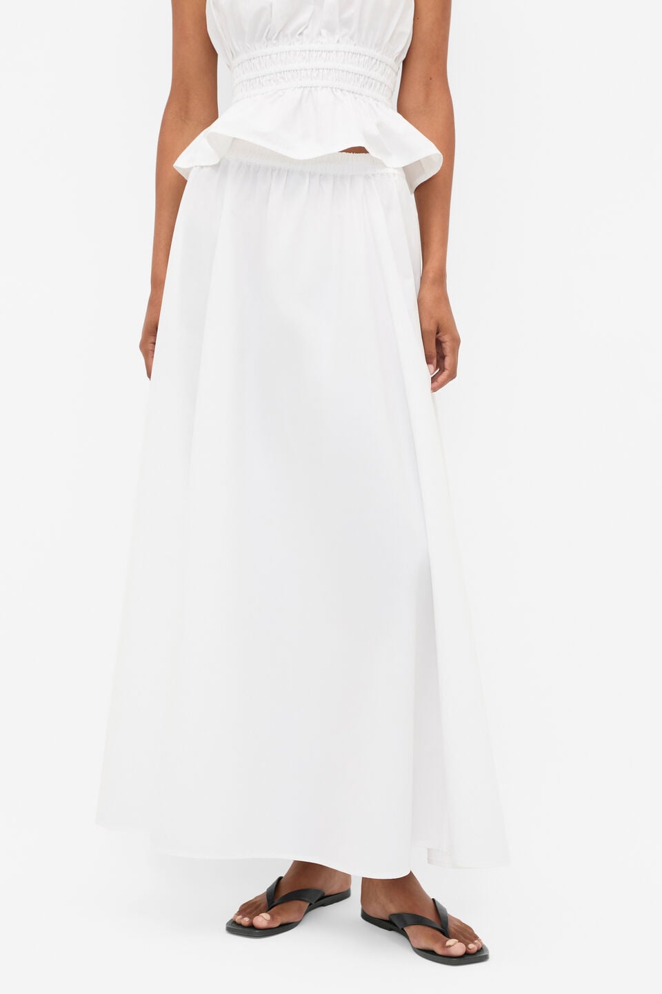 Cotton Poplin Gathered Skirt  Whisper White