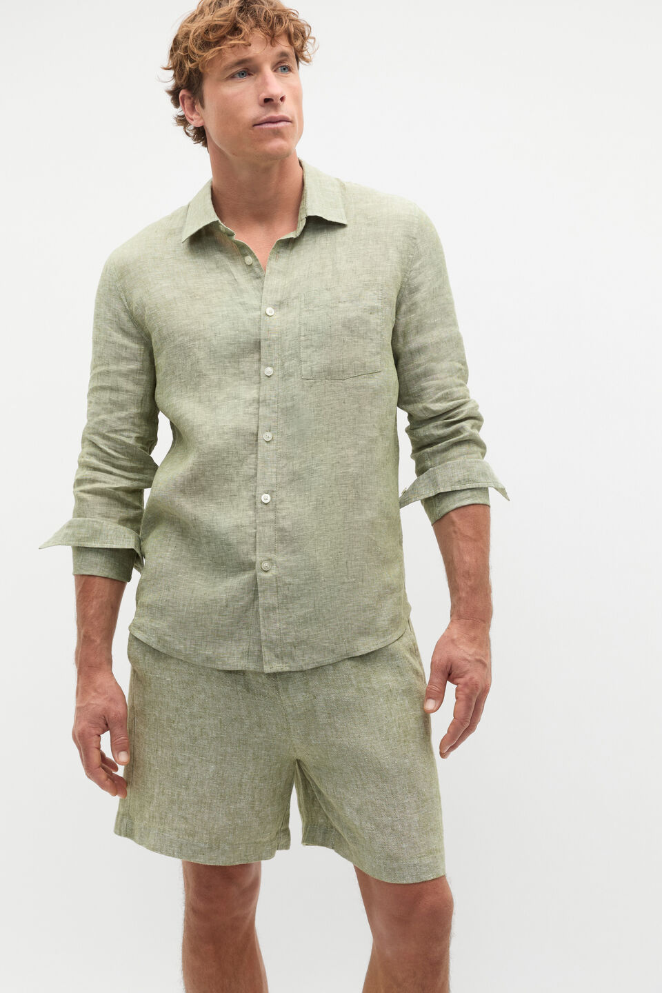 Linen Everyday Shirt  Green Apple