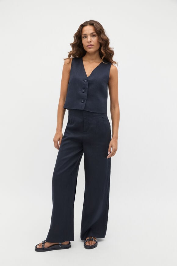 Linen V Neck Button Shell  Twilight Blue  hi-res