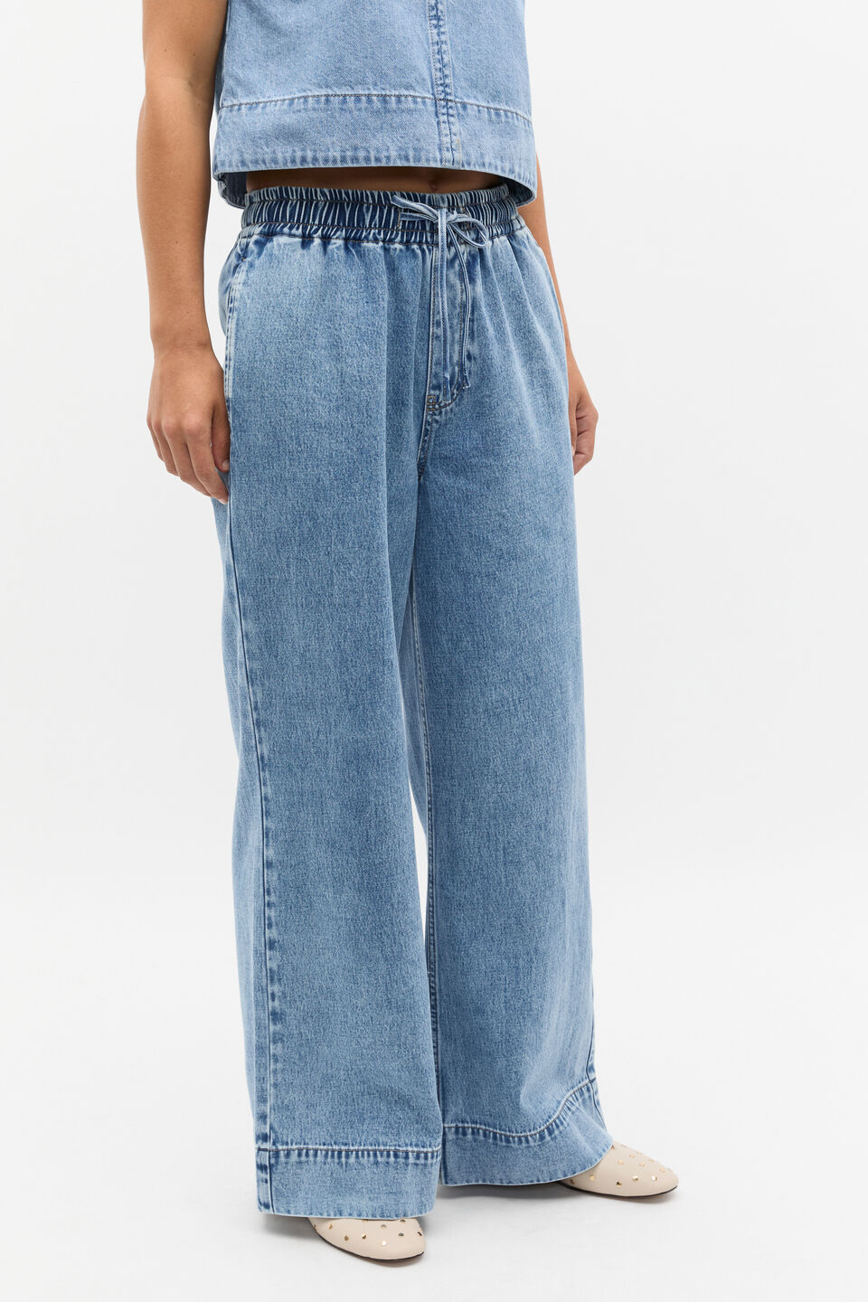 Elasticated Wide Leg Jean  Mist Blue Wash