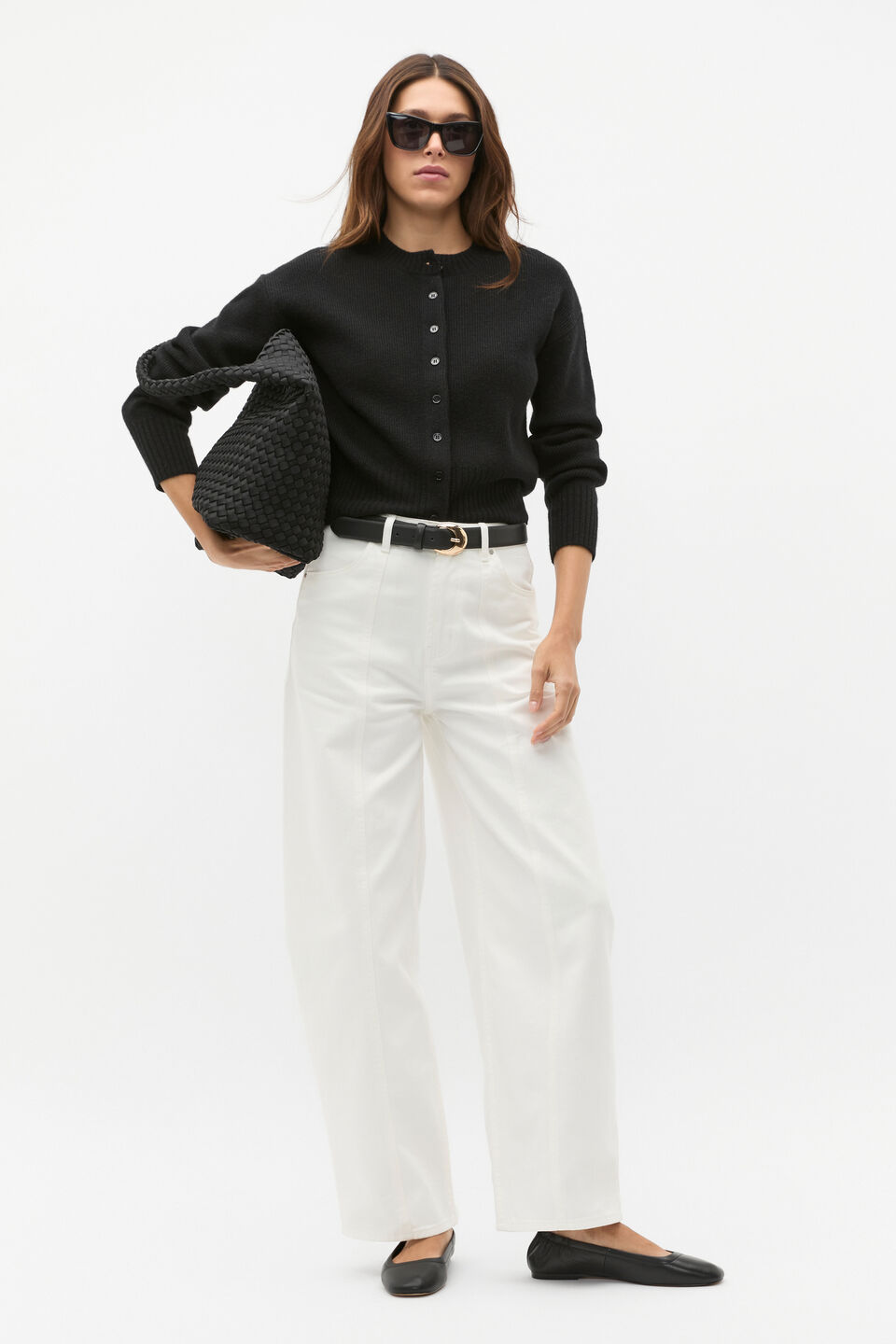 Merino Button Up Knit Cardigan  Black