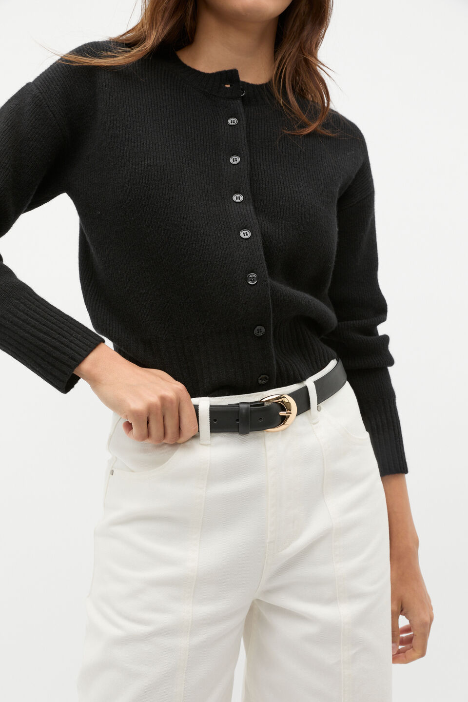 Merino Button Up Knit Cardigan  Black