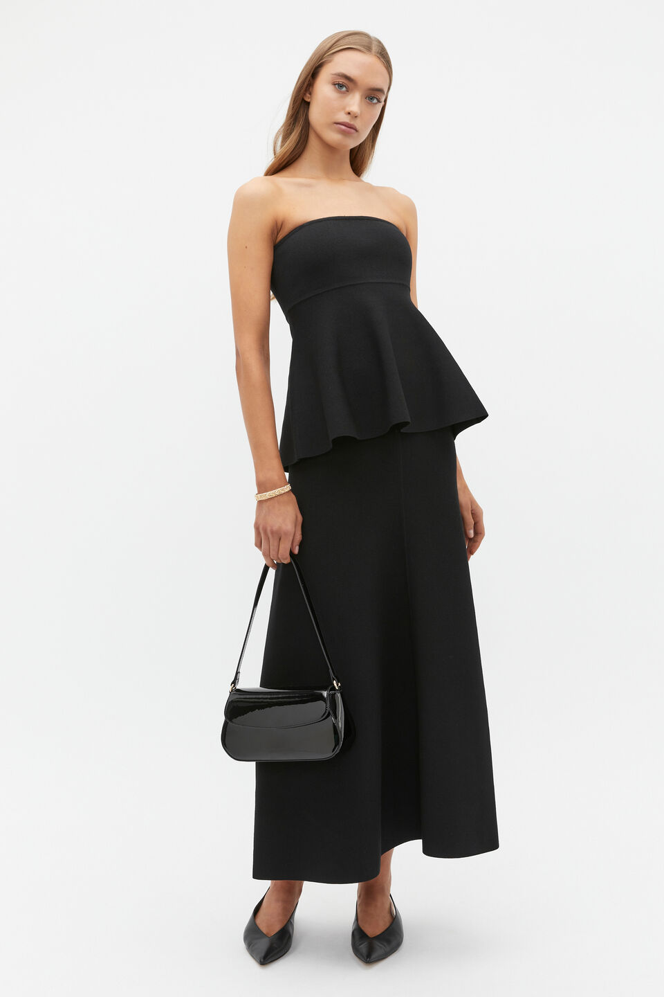 Crepe Knit Strapless Top  Black