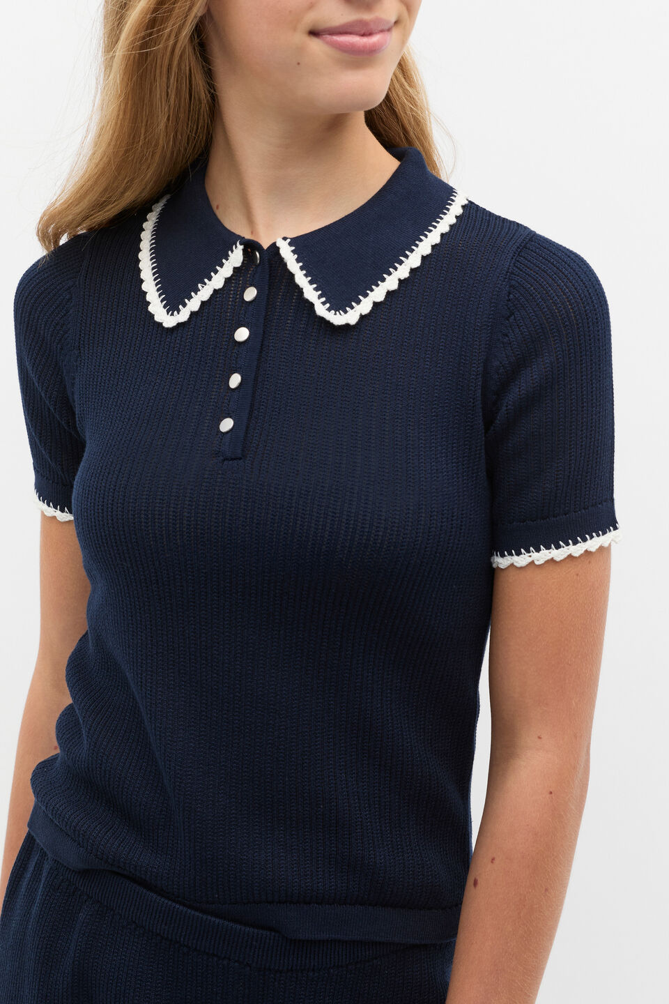 Knit Polo Top  New Navy