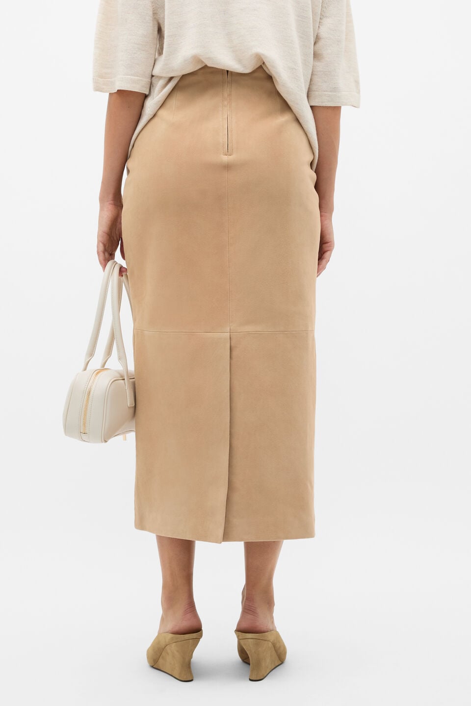 Suede Midi Skirt  Sandstone