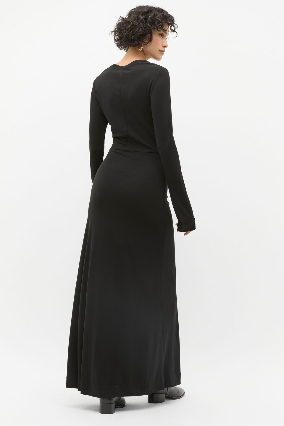 Micro Jersey Ruched Midi Dress  Black