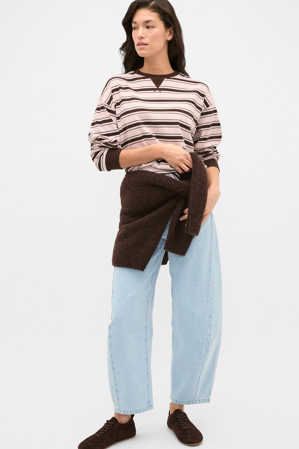 Slouchy Long Sleeve Striped Top  Pale Blossom Stripe