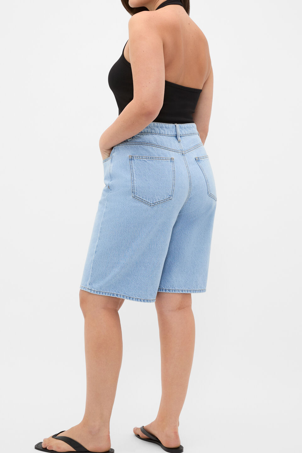 Longline Jean Short  Glacial Blue Wash