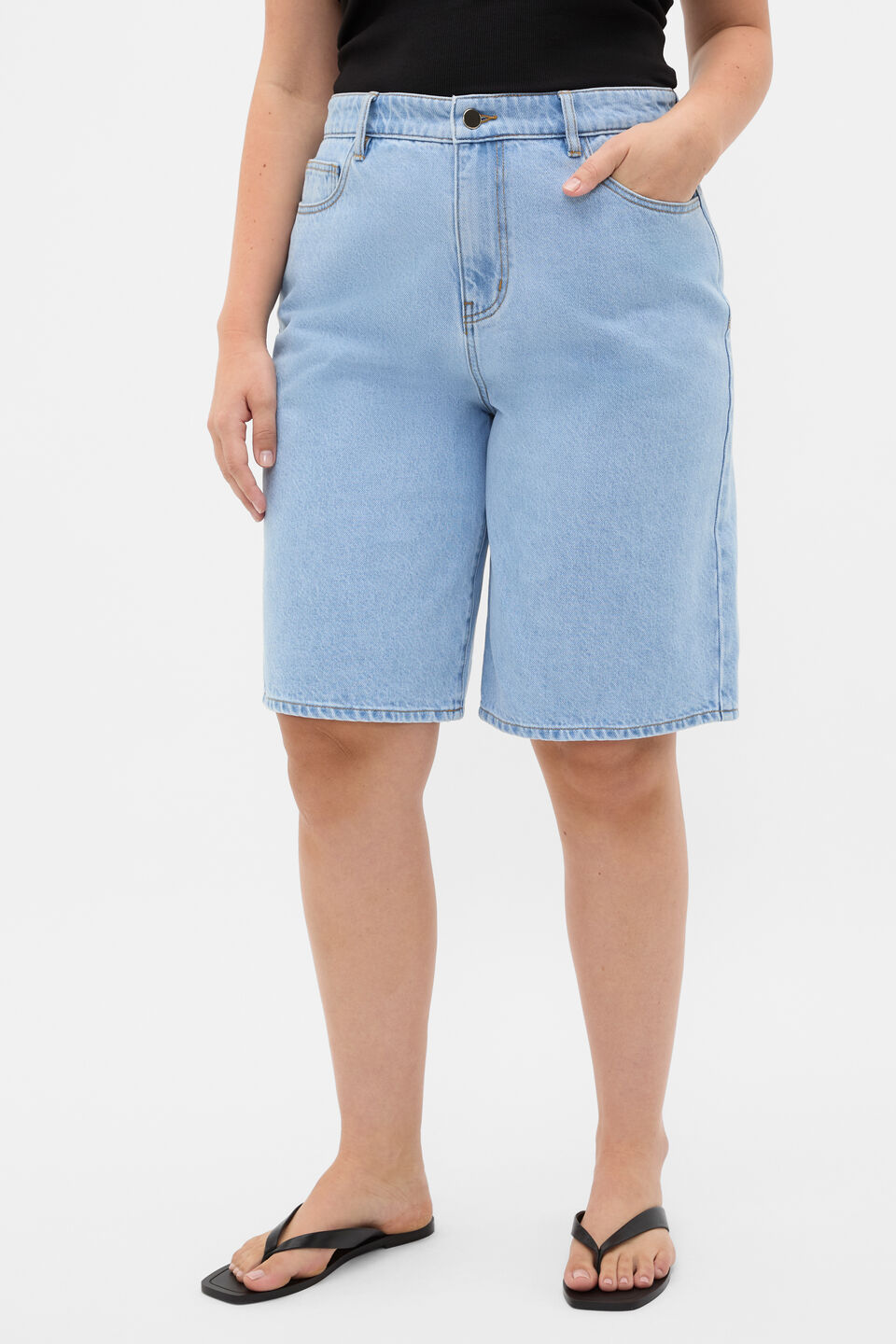 Longline Jean Short  Glacial Blue Wash