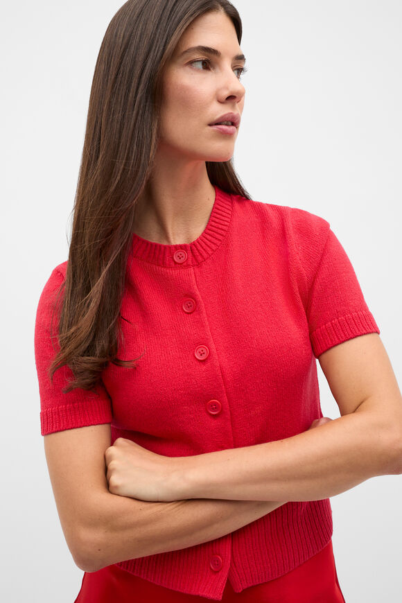 Textured Cotton Blend Cardigan  Poppy  hi-res