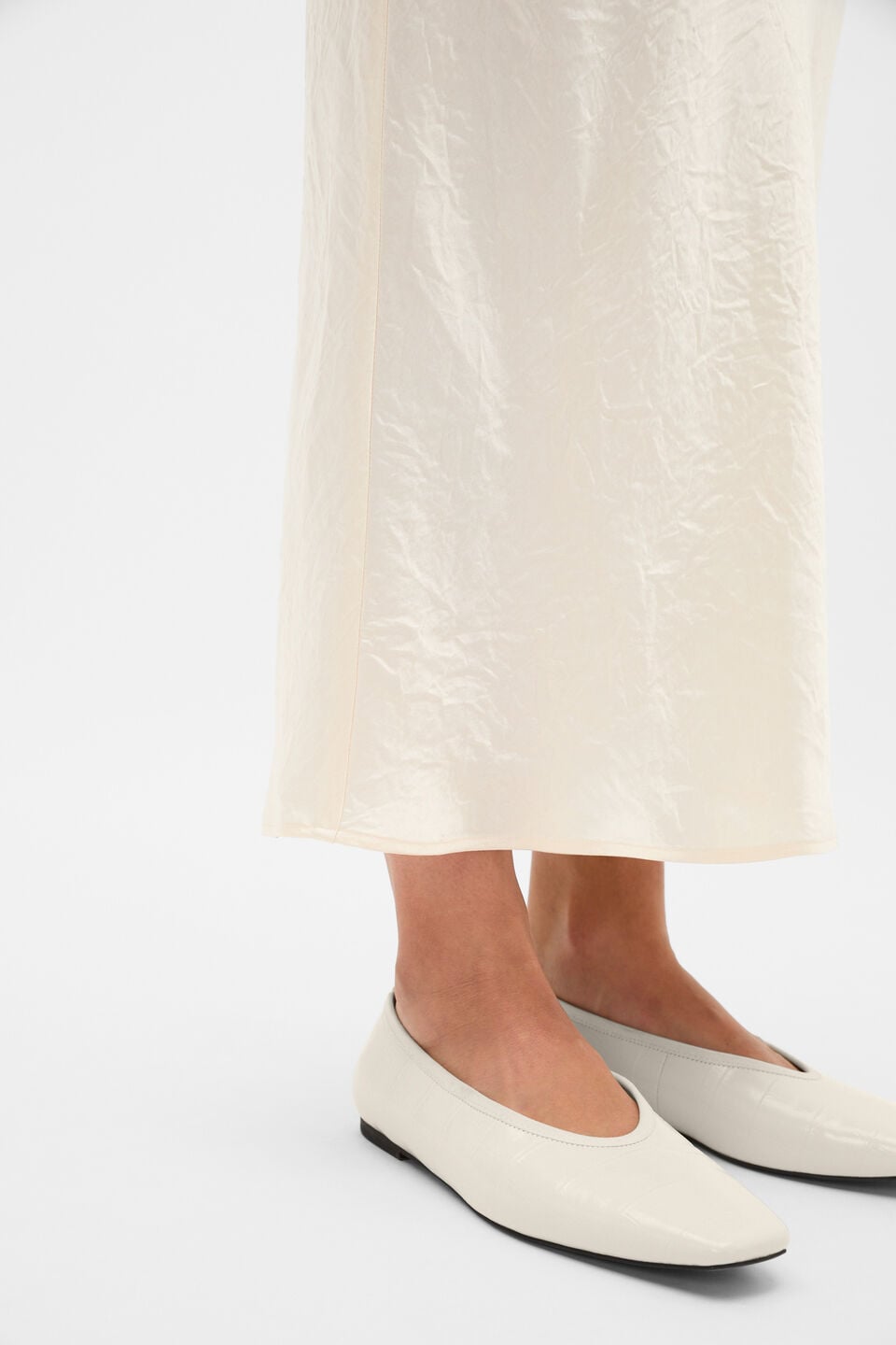 Crinkled Satin Slip Skirt  Coconut Cream