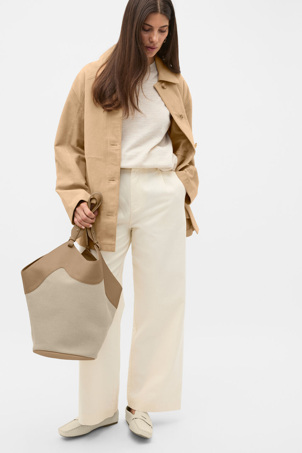 Soft Denim Pleat Pant  Coconut Cream