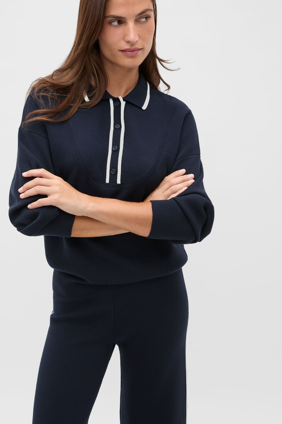 Double Knit Collared Sweater  Twilight Blue