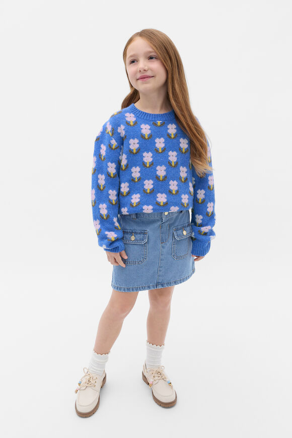 Floral Knit Sweater  Cobalt  hi-res
