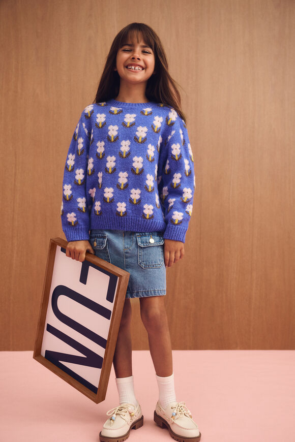 Floral Knit Sweater  Cobalt  hi-res