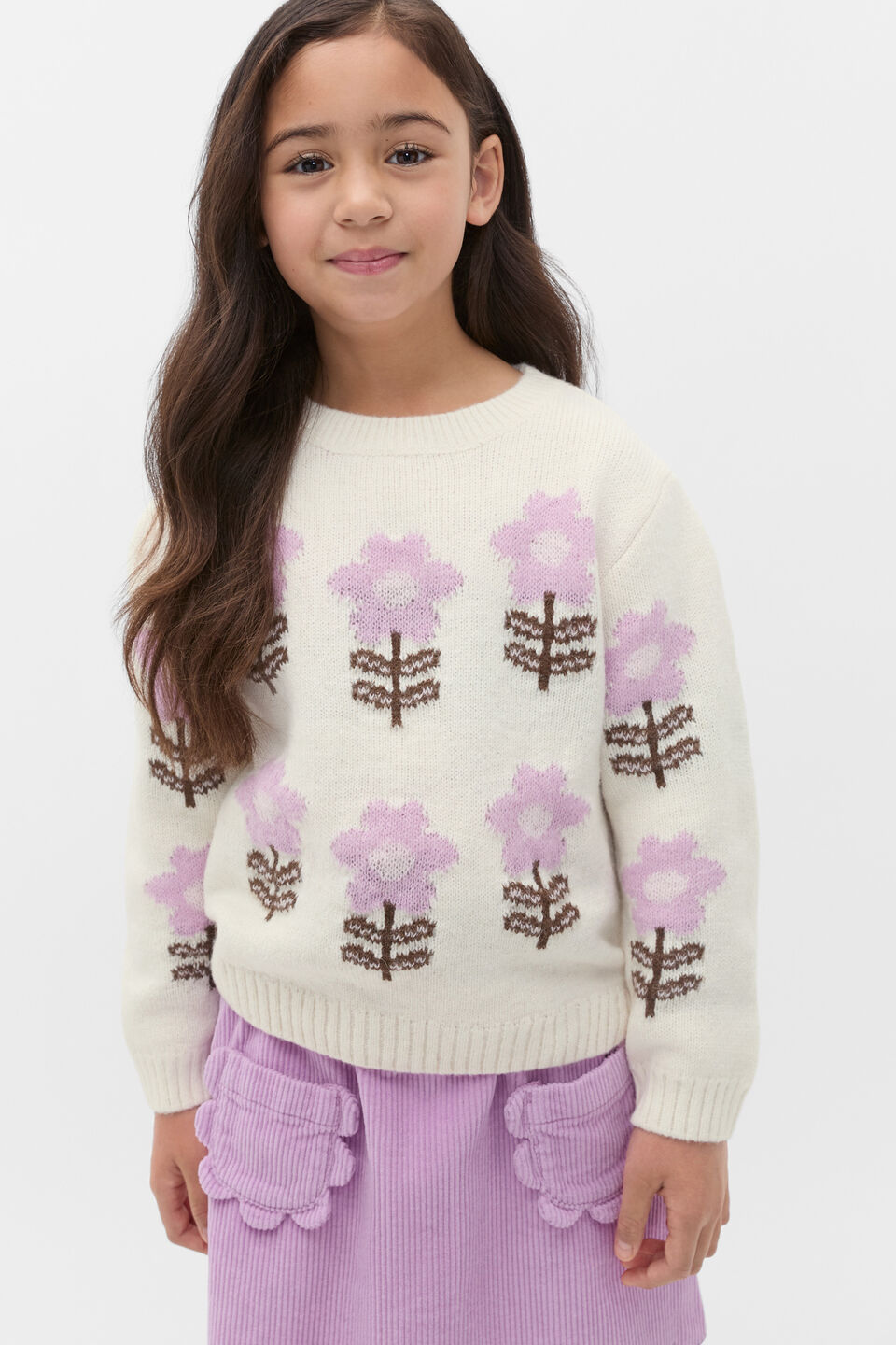 Floral Knit Sweater  Classic Cream
