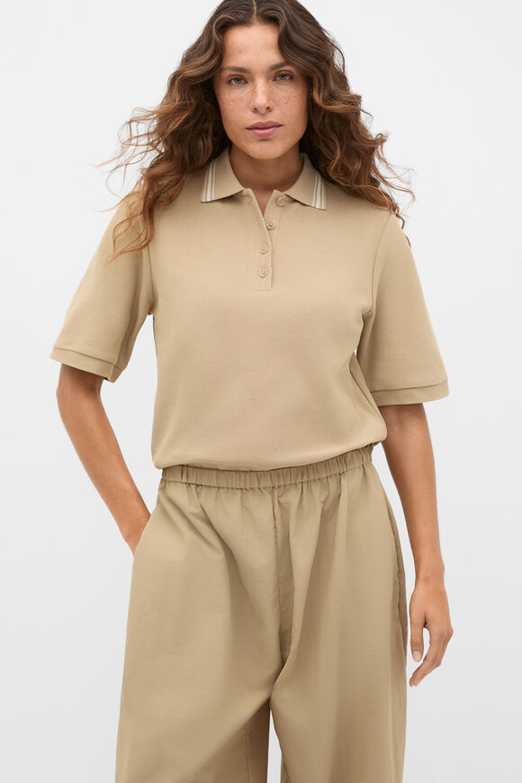 Cotton Tipping Polo Top  Caramel Clay  hi-res