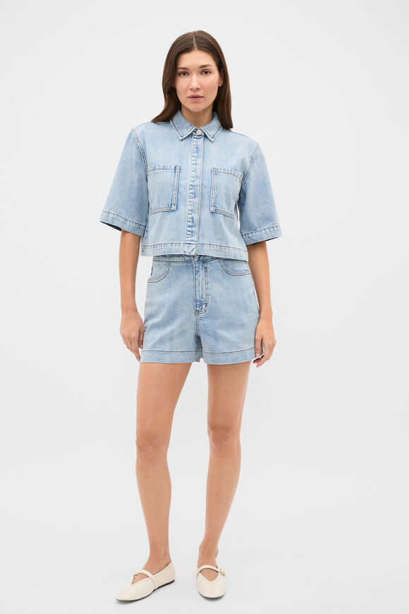 Denim Button Up Short  Breeze Blue Wash  hi-res