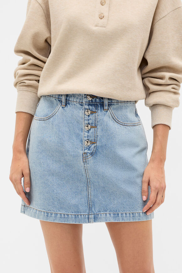 Denim Mini Button Through Skirt  Breeze Blue Wash  hi-res