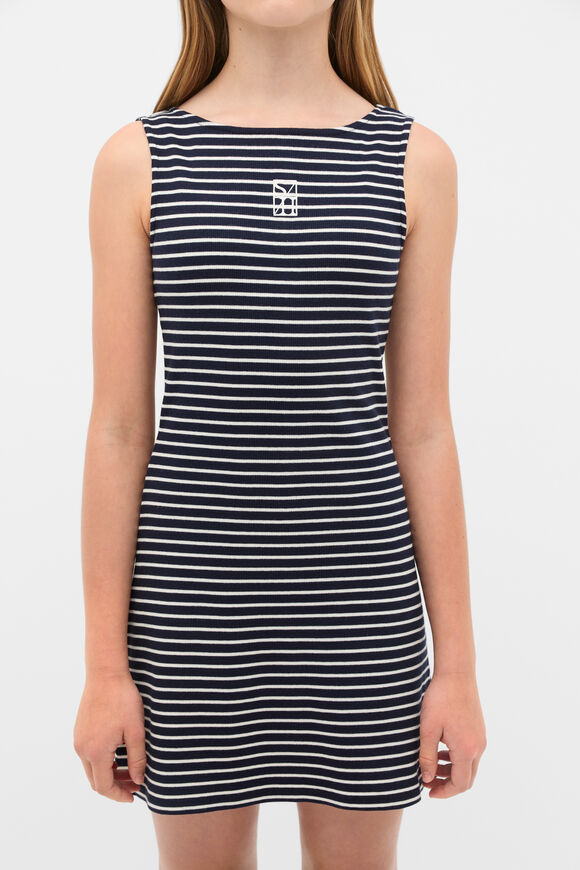 Boat Neck Rib Dress  Navy Stripe  hi-res