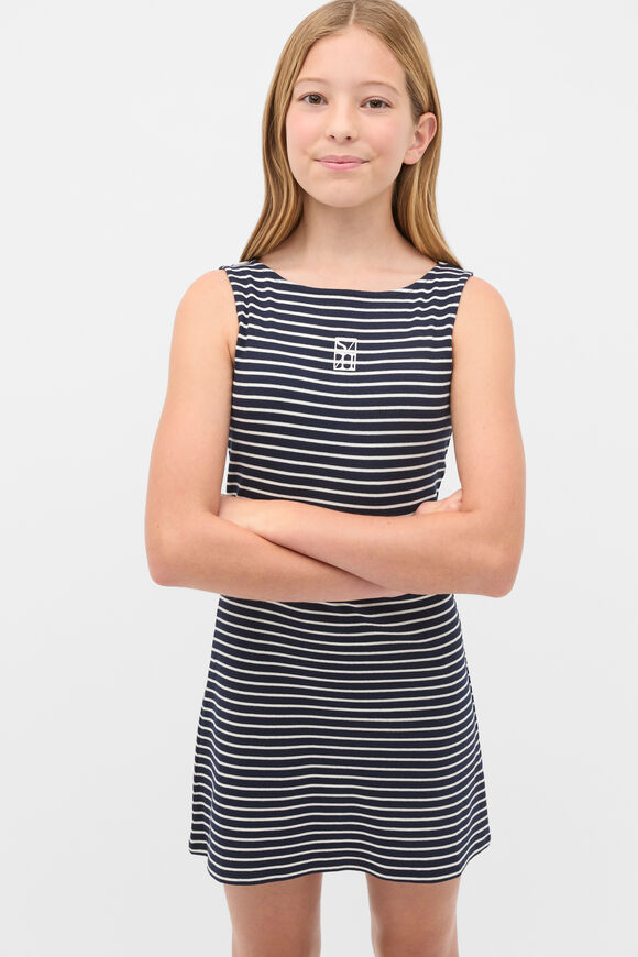 Boat Neck Rib Dress  Navy Stripe  hi-res