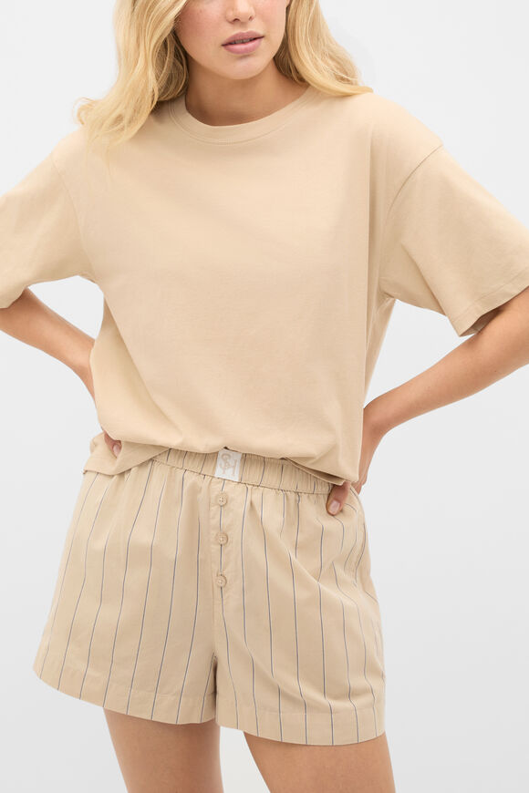 T-Shirt and Stripe Short PJ Set  Cashew Cream  hi-res