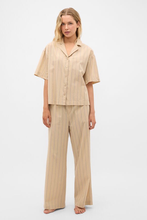 Stripe Shirt and Pant PJ Set  Cashew Cream  hi-res