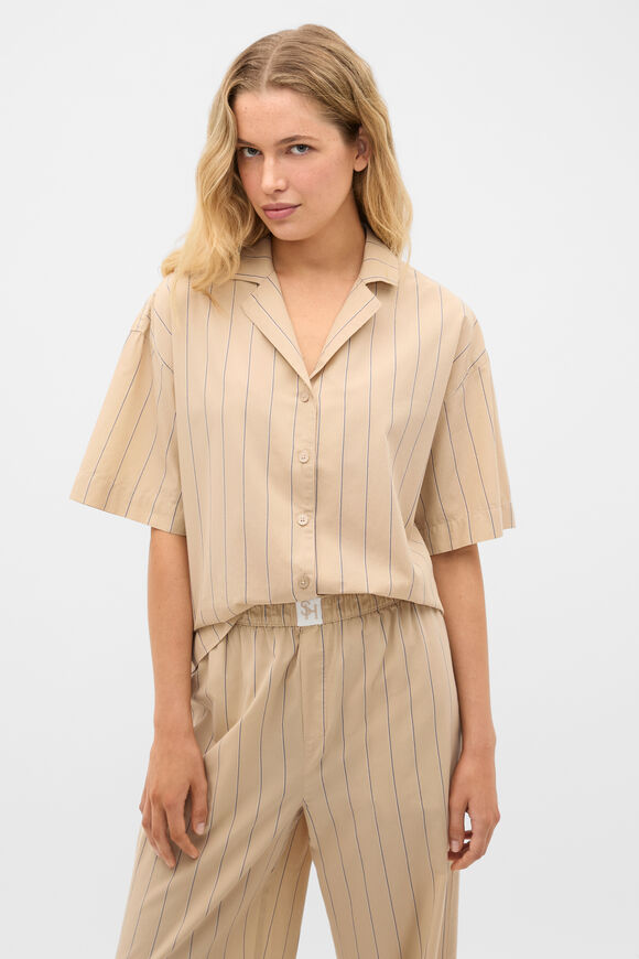 Stripe Shirt and Pant PJ Set  Cashew Cream  hi-res