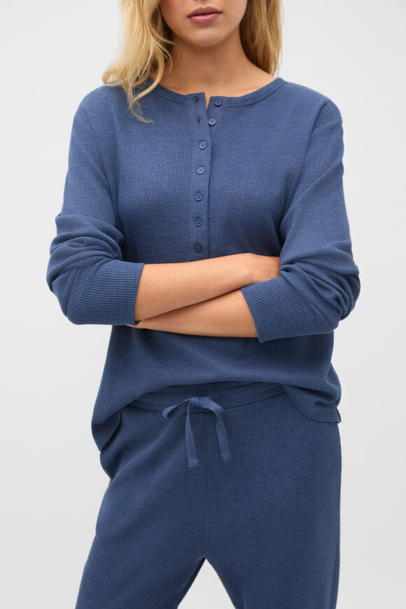 Waffle Top and Pant PJ Set  Royal Blue Marle  hi-res
