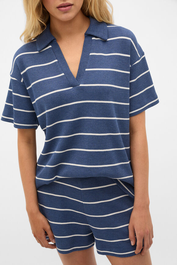 Waffle Stripe Shirt and Short PJ Set  Royal Blue Marle  hi-res