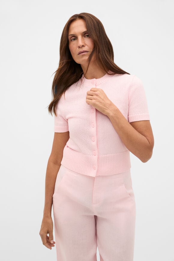 Textured Cotton Blend Cardigan  Pale Blossom  hi-res