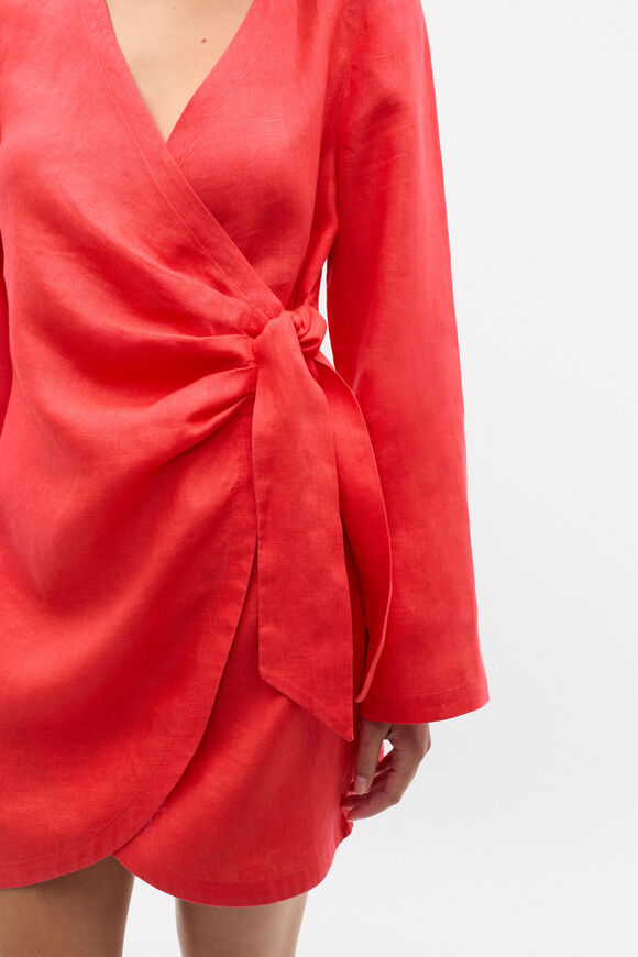 Linen Wrap Mini Dress  Electric Crimson  hi-res
