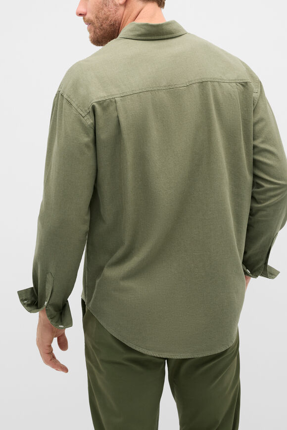 Relaxed Fit Brushed Cotton Shirt  Olive  hi-res