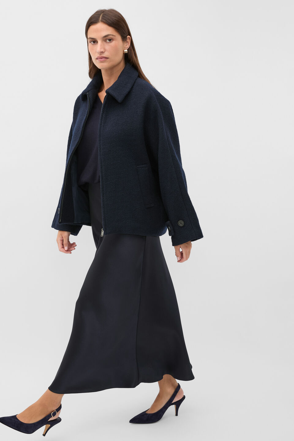 Satin Midi Skirt  Twilight Blue