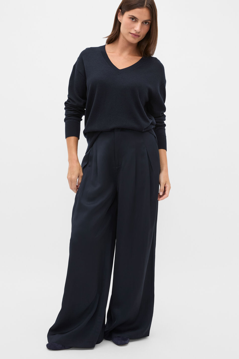 Australian Merino V Neck Knit  Twilight Blue